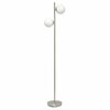 Simple Designs 66in Tall Mid Century Modern Standing Tree Floor Lamp Dual White Glass Globe Shade, Brushed Nickel LF1044-BSN